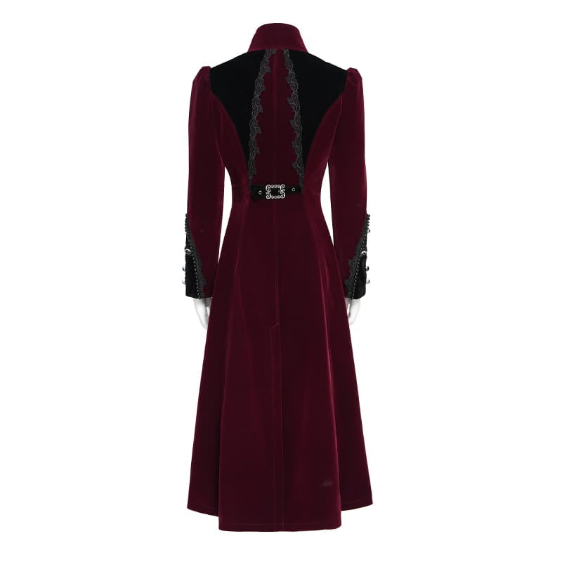 DEVIL FASHION Women's Gothic Beaded Trim Buckle Strap Zip Jacket Red