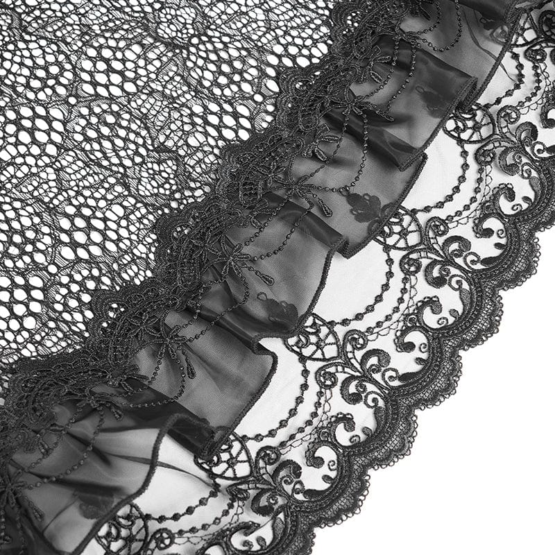 DEVIL FASHION Women's Gothic Buckle Strap Multilayer Hem Skirt Black