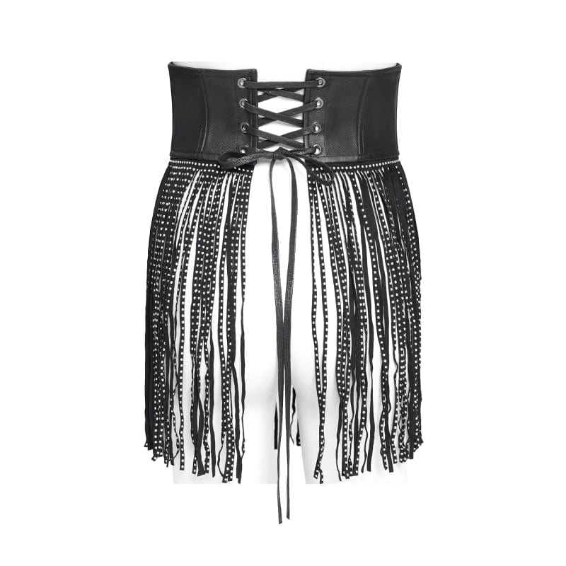 DEVIL FASHION Women's Gothic Buckle Strap Tassels Lace-up Underbust Corset