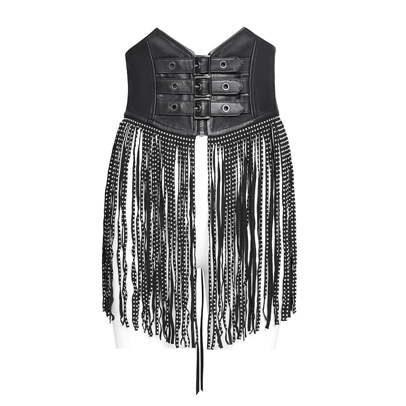 DEVIL FASHION Women's Gothic Buckle Strap Tassels Lace-up Underbust Corset