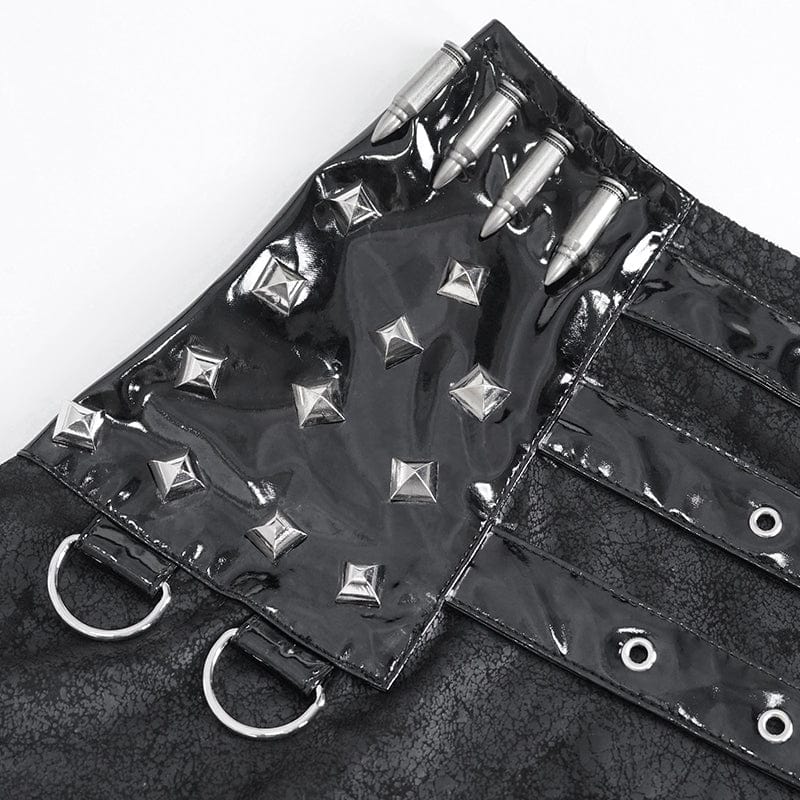 DEVIL FASHION Women's Gothic Buckle Stud Side Slit Long Skirt