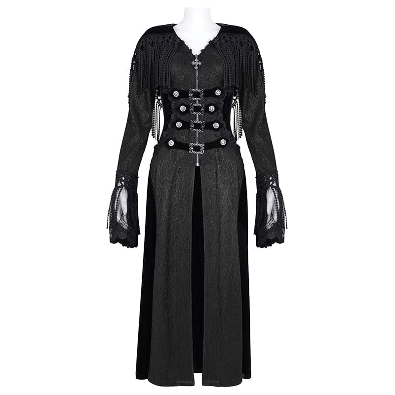 DEVIL FASHION Women's Gothic Buckle-up Tassels Jacket with Hood