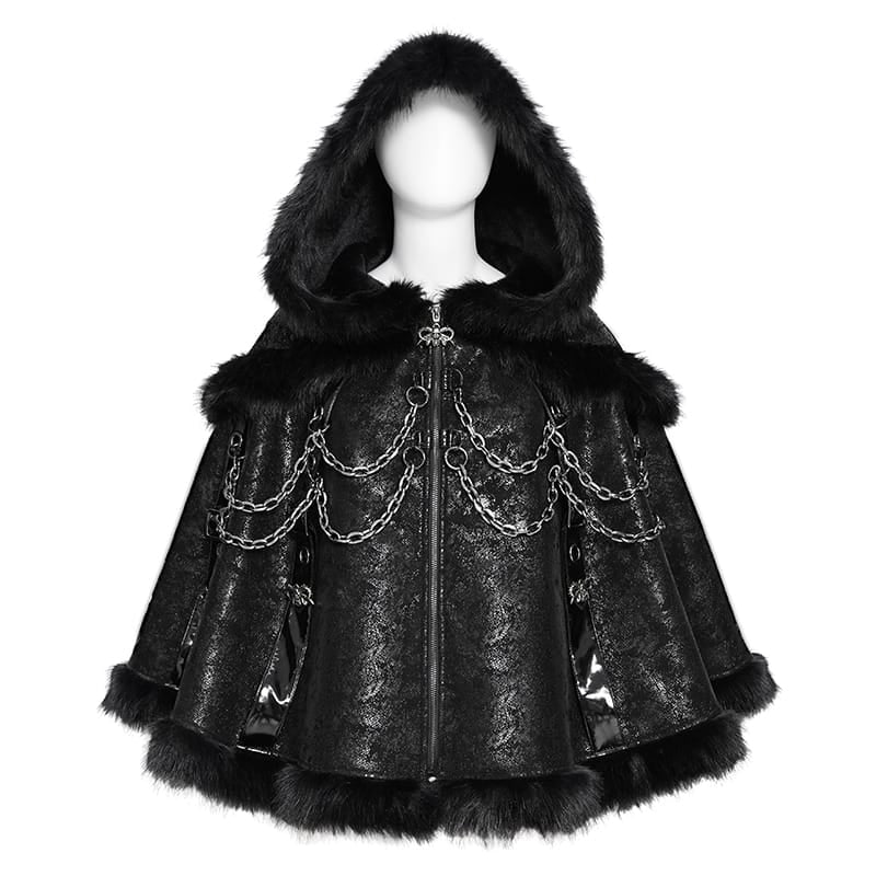 DEVIL FASHION Women's Gothic Chain-Detailed Textured Hooded Cloak