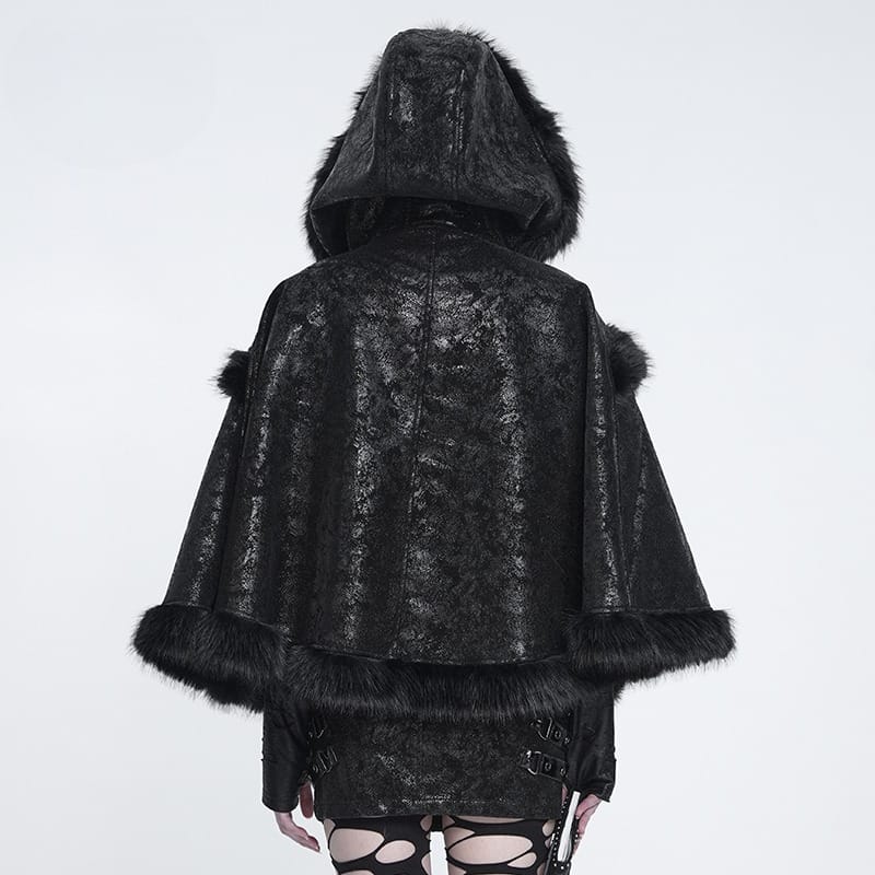 DEVIL FASHION Women's Gothic Chain-Detailed Textured Hooded Cloak