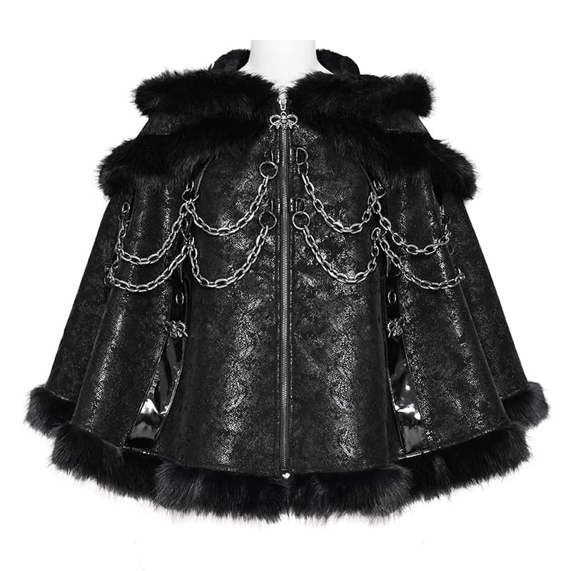 DEVIL FASHION Women's Gothic Chain-Detailed Textured Hooded Cloak