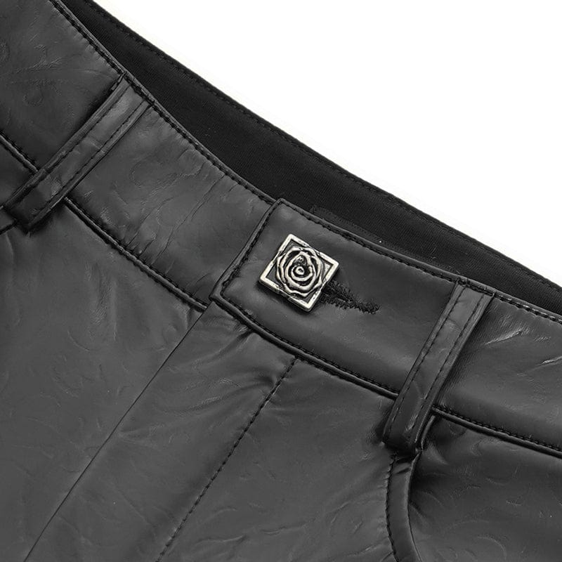 DEVIL FASHION Women's Gothic Chained Lace Splice Faux Leather Pants