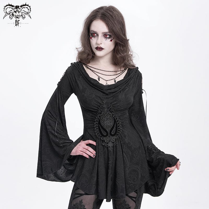 DEVIL FASHION Women's Gothic Cowl Neck Flared Sleeved Shirt