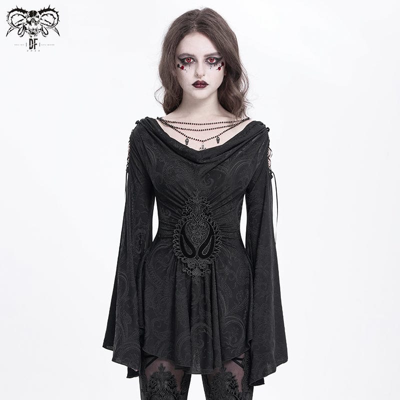 DEVIL FASHION Women's Gothic Cowl Neck Flared Sleeved Shirt