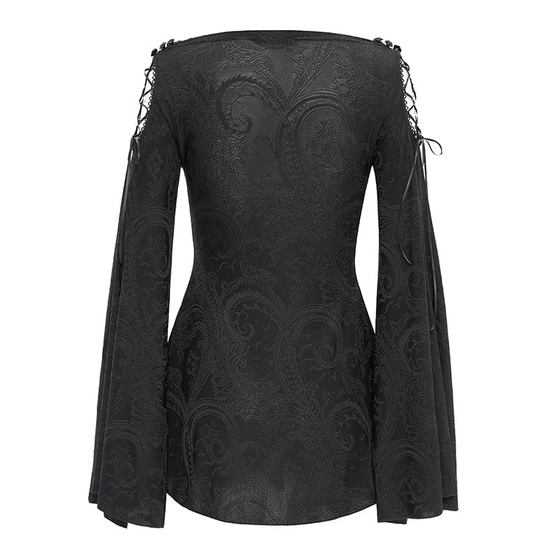 DEVIL FASHION Women's Gothic Cowl Neck Flared Sleeved Shirt