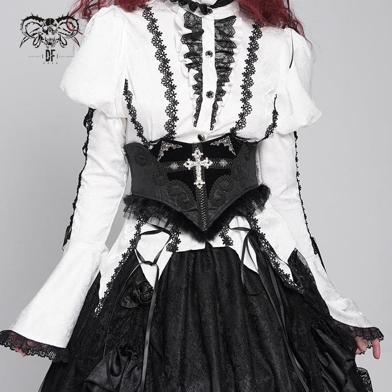 DEVIL FASHION Women's Gothic Crochet Lace-up Cross&Eyes Underbust Corset