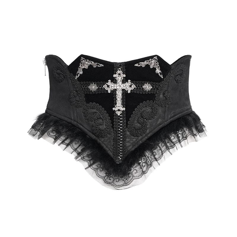 DEVIL FASHION Women's Gothic Crochet Lace-up Cross&Eyes Underbust Corset