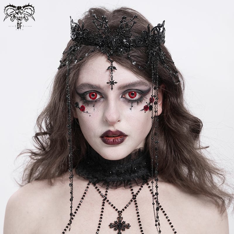 DEVIL FASHION Women's Gothic Cross Floral Beaded Headwear
