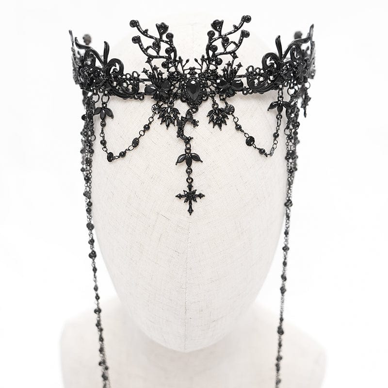 DEVIL FASHION Women's Gothic Cross Floral Beaded Headwear