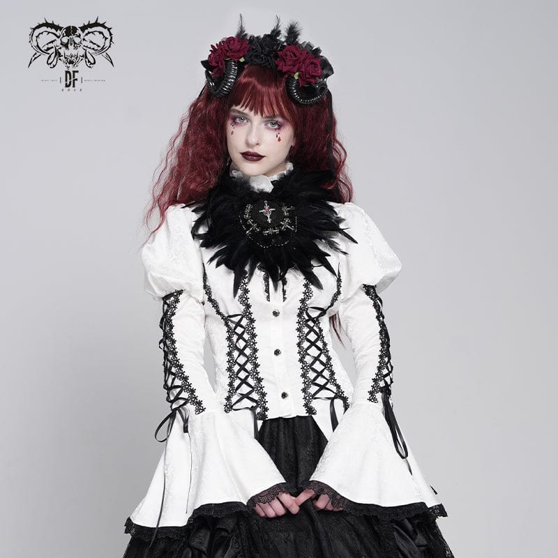 DEVIL FASHION Women's Gothic Cross Floral Crochet Feather Hair Clip Brooch Badge Holder