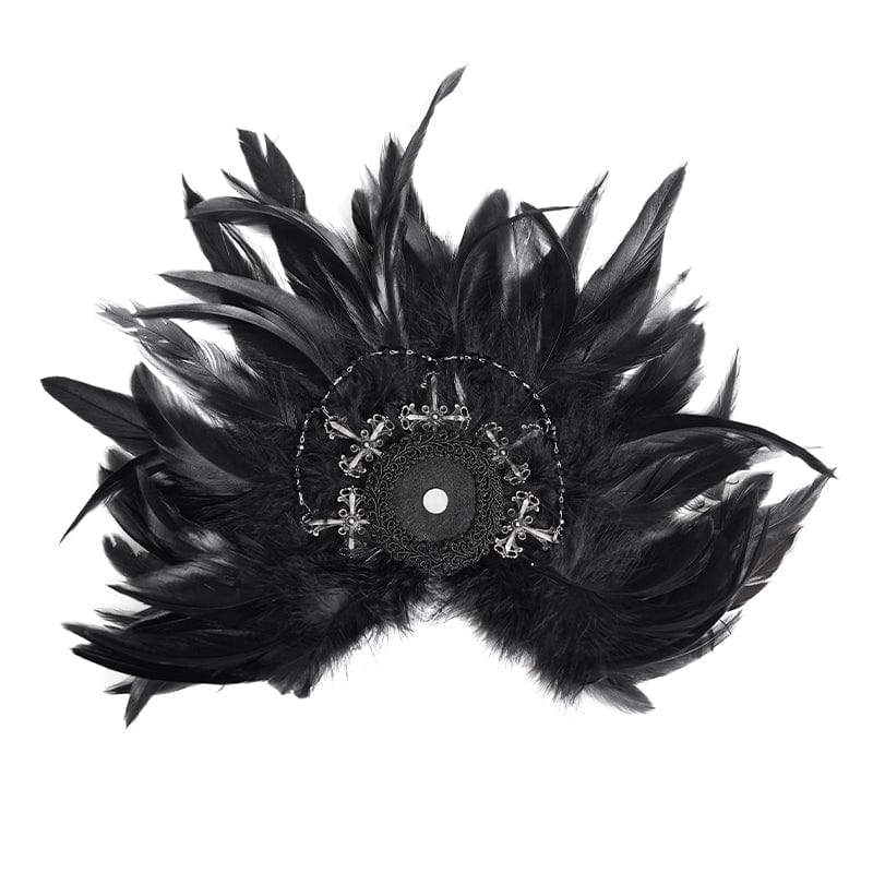 DEVIL FASHION Women's Gothic Cross Floral Crochet Feather Hair Clip Brooch Badge Holder