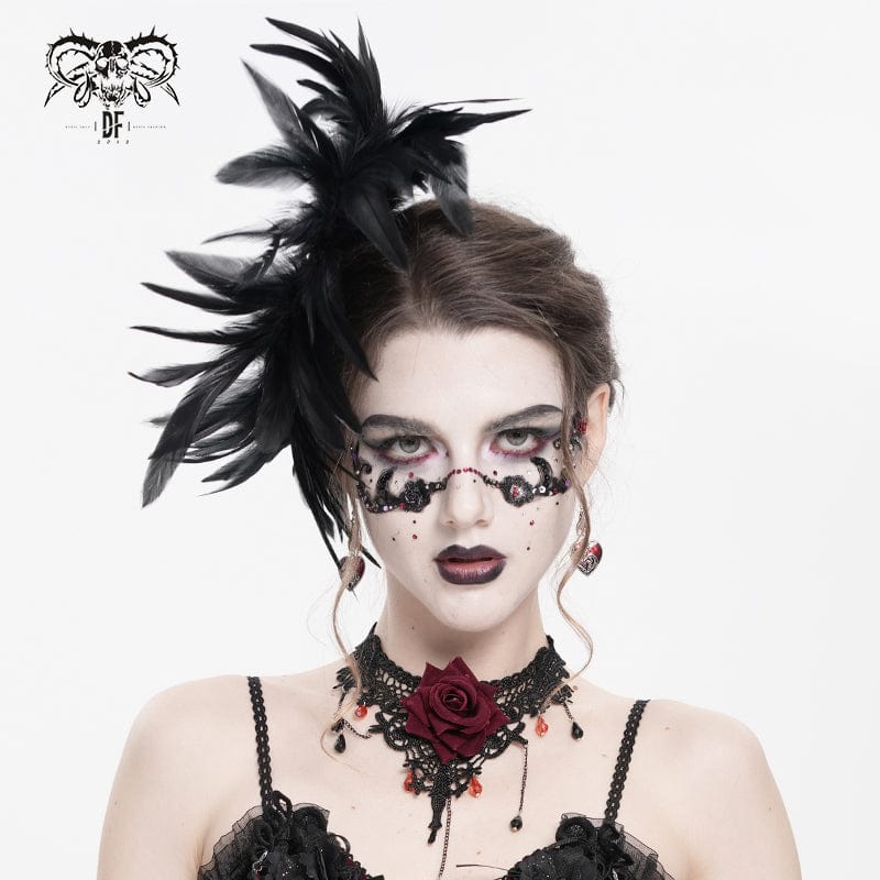 DEVIL FASHION Women's Gothic Cross Floral Crochet Feather Hair Clip Brooch Badge Holder