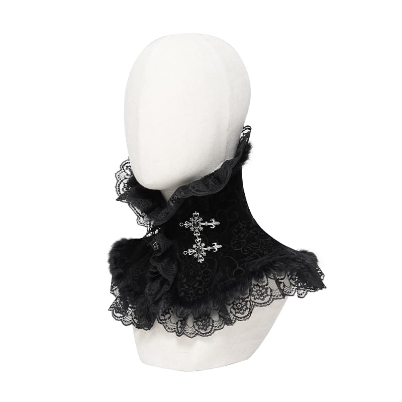 DEVIL FASHION Women's Gothic Cross Lace-Trimmed Velvet Neckwear