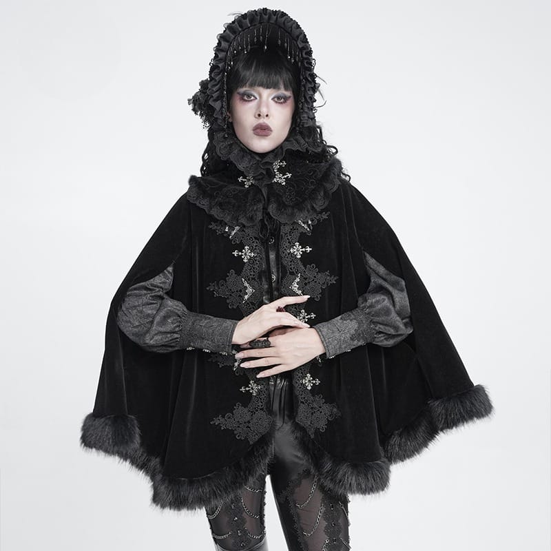 DEVIL FASHION Women's Gothic Cross Lace-Trimmed Velvet Neckwear