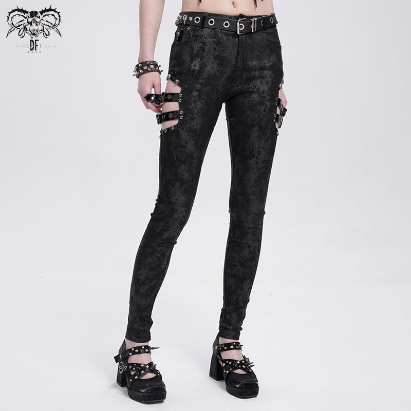 DEVIL FASHION Women's Gothic Cutout Buckles Pants