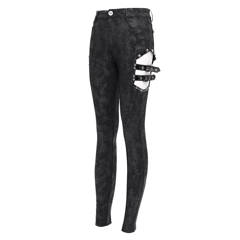 DEVIL FASHION Women's Gothic Cutout Buckles Pants