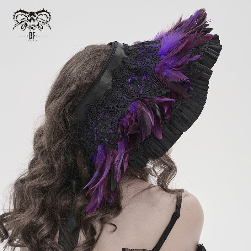 DEVIL FASHION Women's Gothic Decal Feather Hat