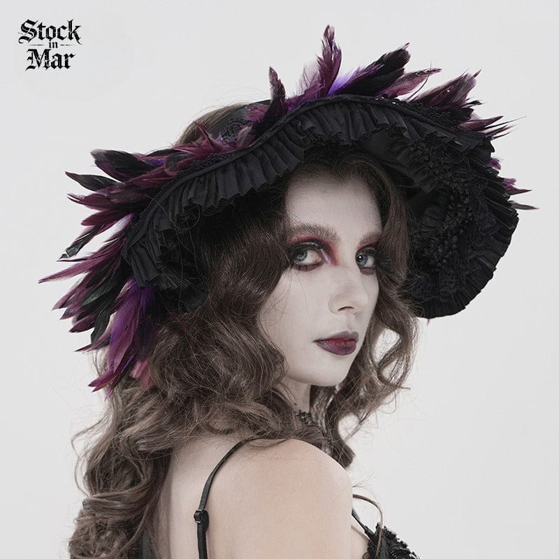 DEVIL FASHION Women's Gothic Decal Feather Hat
