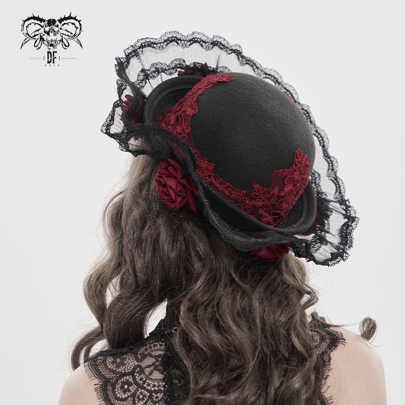 DEVIL FASHION Women's Gothic Decal Lace Rose Hat
