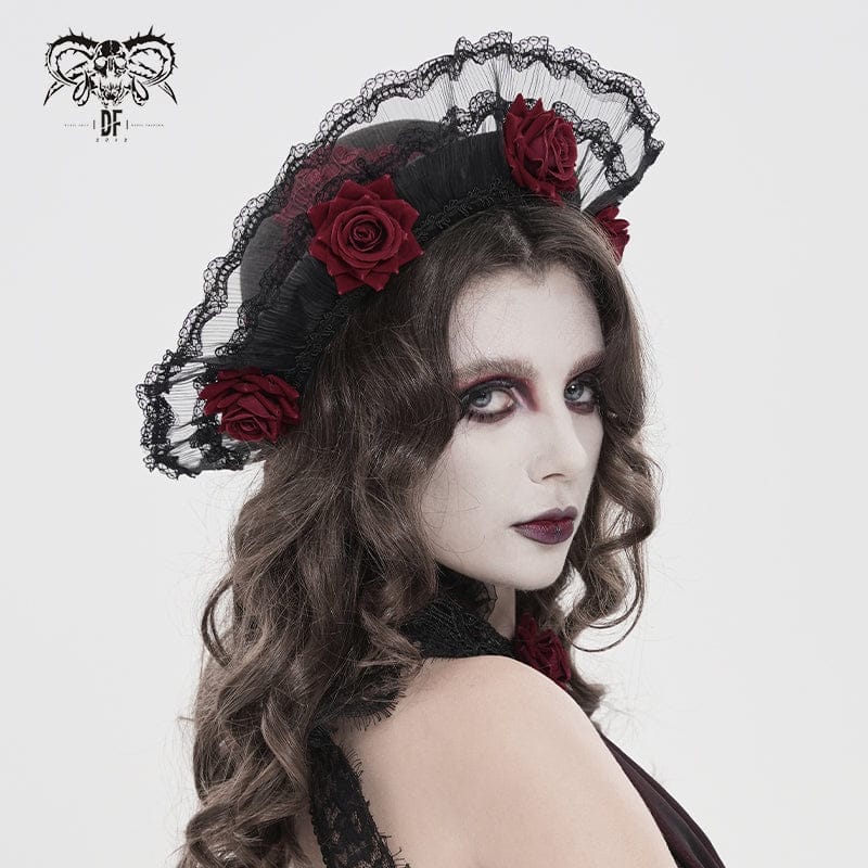 DEVIL FASHION Women's Gothic Decal Lace Rose Hat