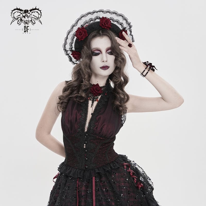 DEVIL FASHION Women's Gothic Decal Lace Rose Hat