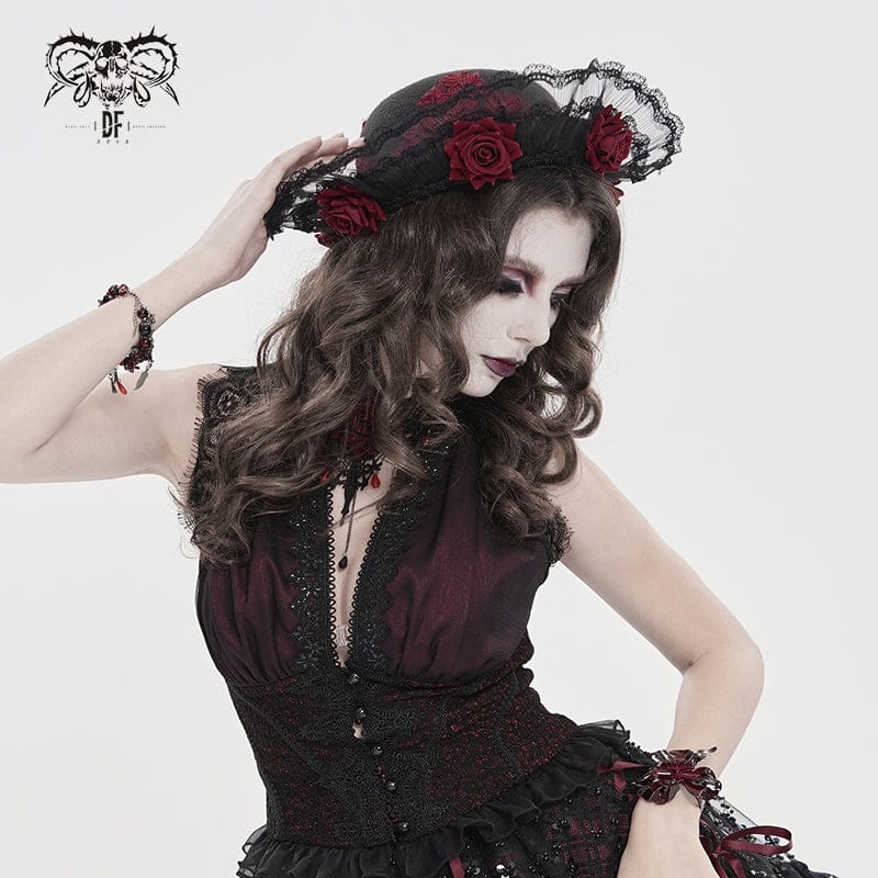 DEVIL FASHION Women's Gothic Decal Lace Rose Hat