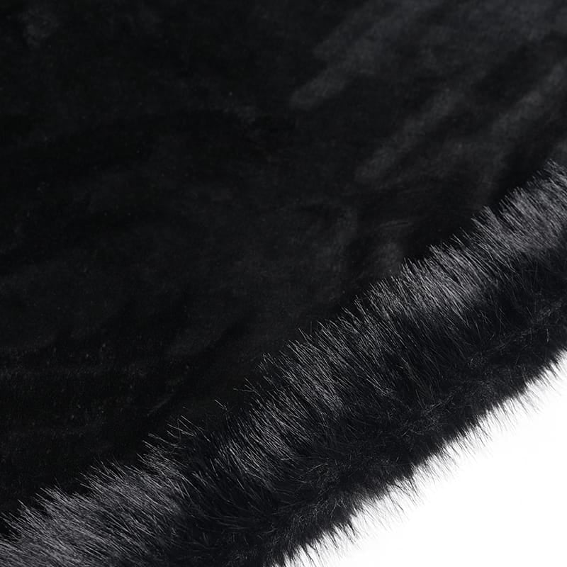 DEVIL FASHION Women's Gothic Embroidered Faux Fur Trim Velvet Cloak with Neckwear