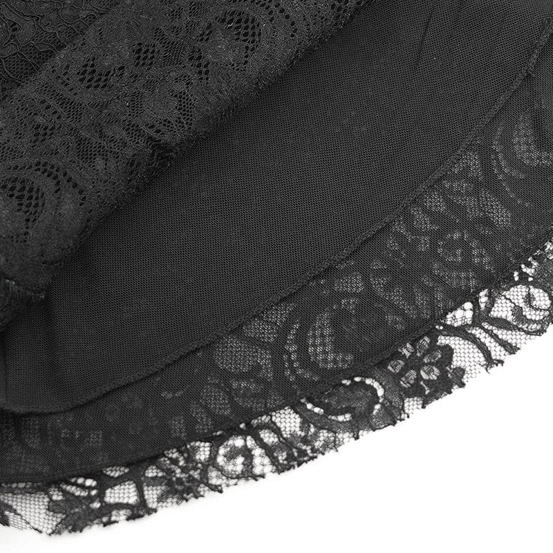 DEVIL FASHION Women's Gothic Flared Sleeved Beaded Lace Splice Shirt Black