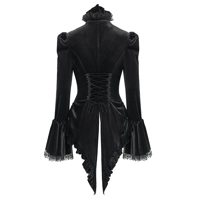 DEVIL FASHION Women's Gothic Flared Sleeved Ruffled Swallow-tailed Shirt Black