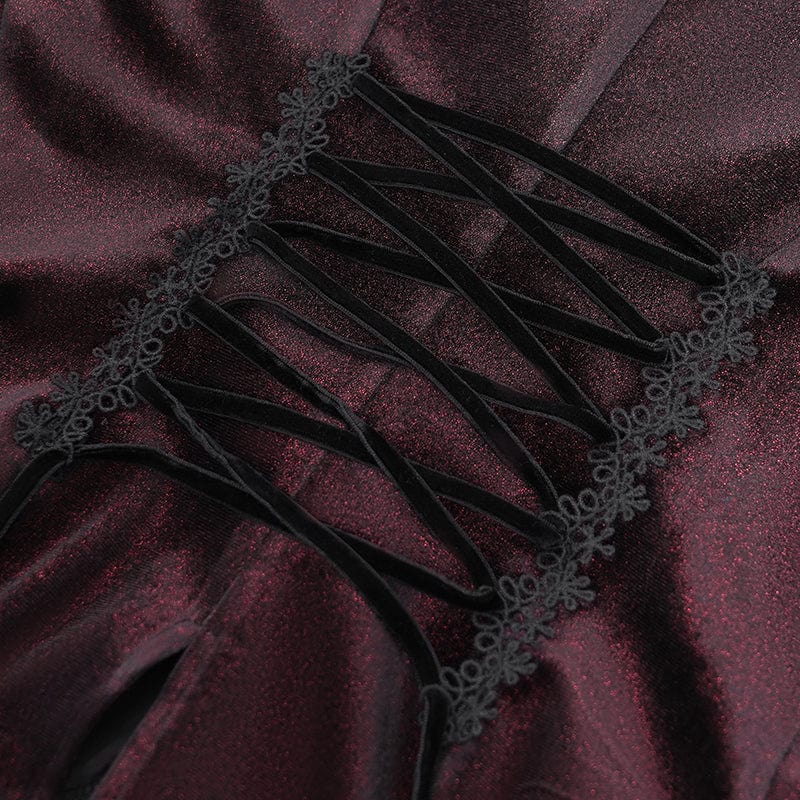 DEVIL FASHION Women's Gothic Flared Sleeved Ruffled Swallow-tailed Shirt Red