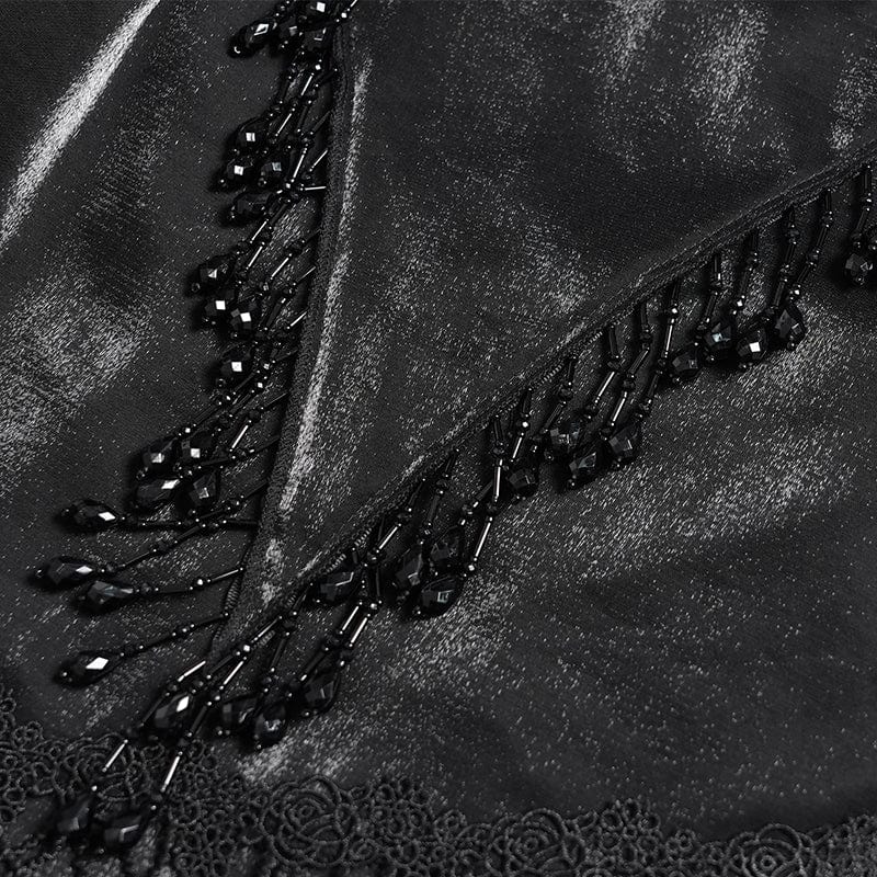 DEVIL FASHION Women's Gothic Floral Embroidered Beaded Multilayer Slip Dress Black