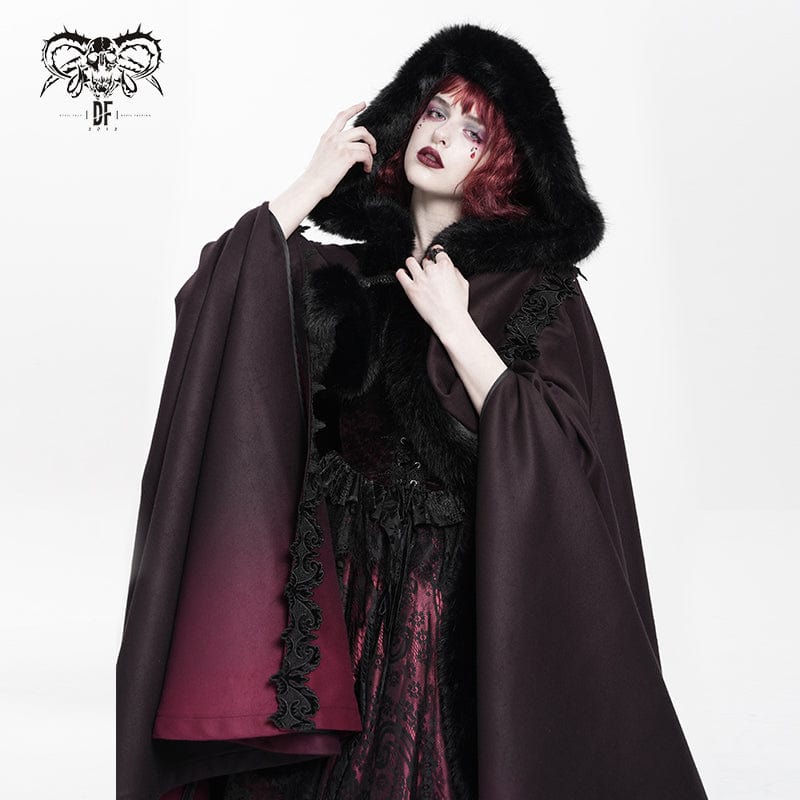DEVIL FASHION Women's Gothic Floral Embroidered Gradient Hooded Cloak