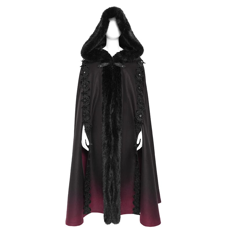 DEVIL FASHION Women's Gothic Floral Embroidered Gradient Hooded Cloak