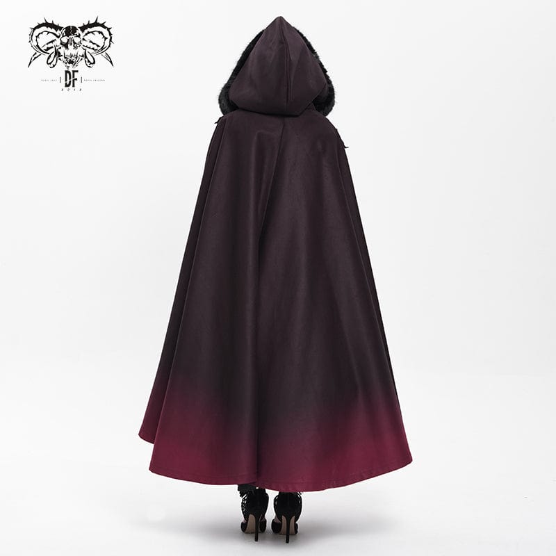 DEVIL FASHION Women's Gothic Floral Embroidered Gradient Hooded Cloak