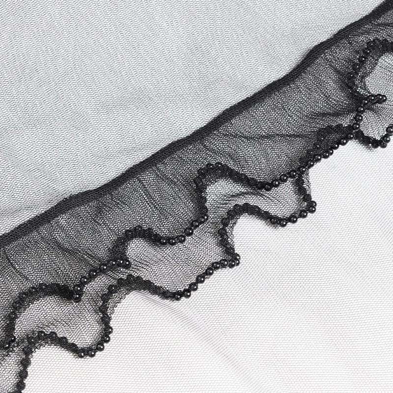 DEVIL FASHION Women's Gothic Floral Embroidered Mesh Hem Long Slip Dress