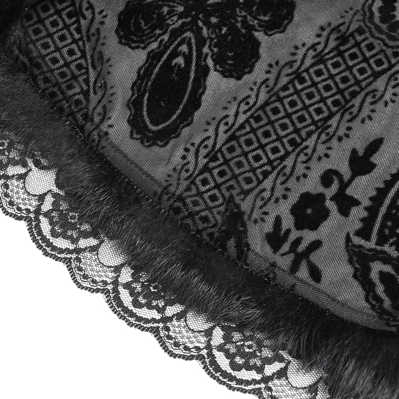 DEVIL FASHION Women's Gothic Floral Embroidered Mesh Splice Lace-up Hooded Dress Red