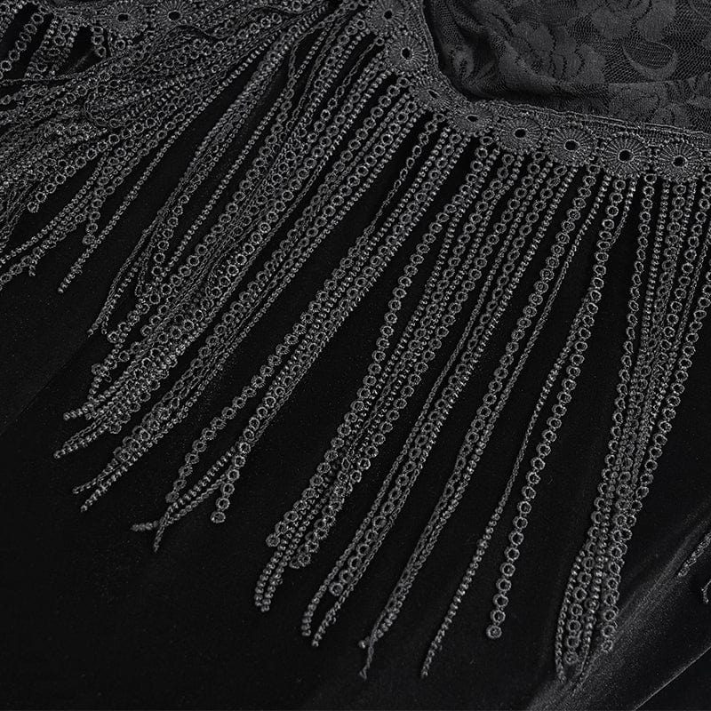 DEVIL FASHION Women's Gothic Floral Ruched Lace-up Maxi Dress Black