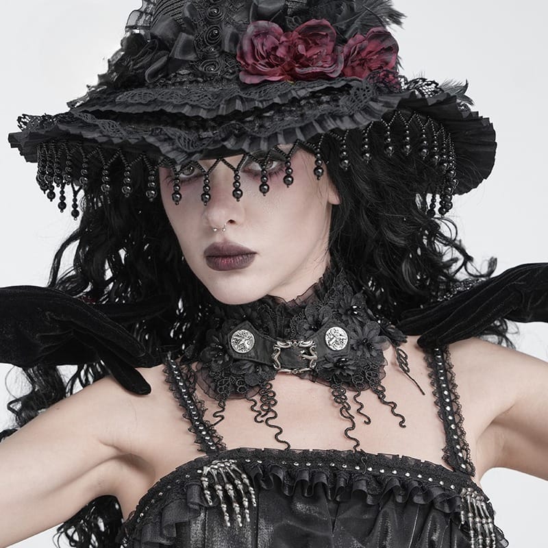 DEVIL FASHION Women's Gothic Floral Tassels Neckwear