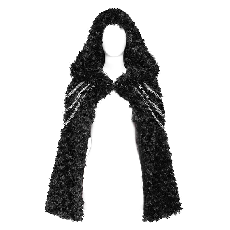 DEVIL FASHION Women's Gothic Fluffy Chain Hooded Cape