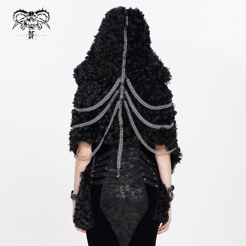 DEVIL FASHION Women's Gothic Fluffy Chain Hooded Cape