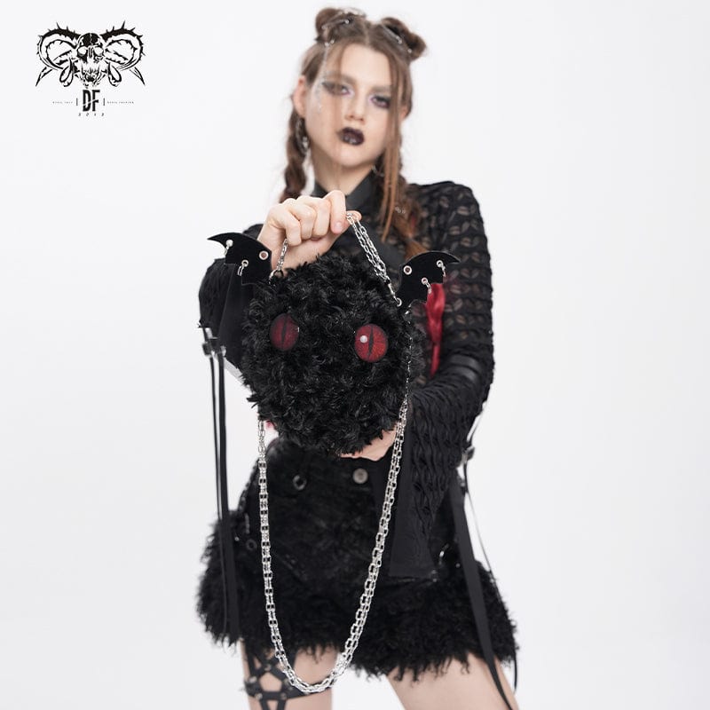 DEVIL FASHION Women's Gothic Fluffy Little Bat Chain Bag