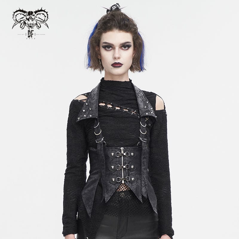 DEVIL FASHION Women's Gothic Irreglar Lace-up Vest with Detachable Collar