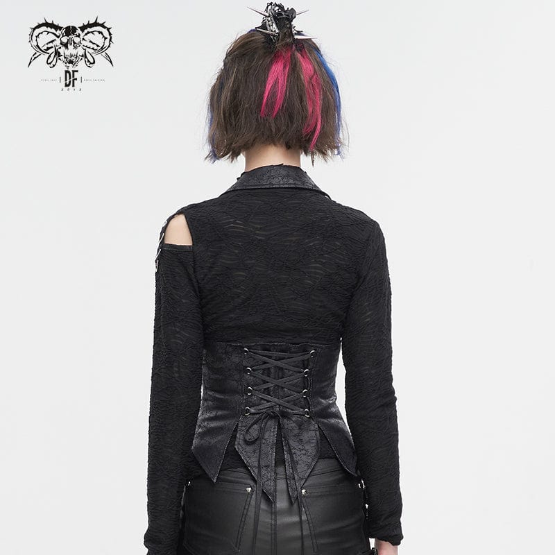 DEVIL FASHION Women's Gothic Irreglar Lace-up Vest with Detachable Collar