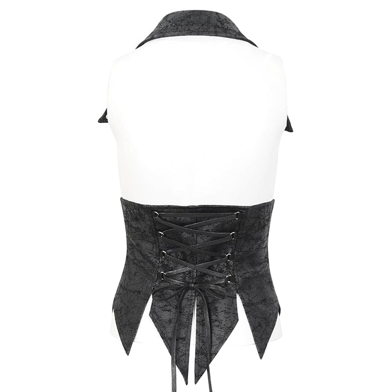 DEVIL FASHION Women's Gothic Irreglar Lace-up Vest with Detachable Collar