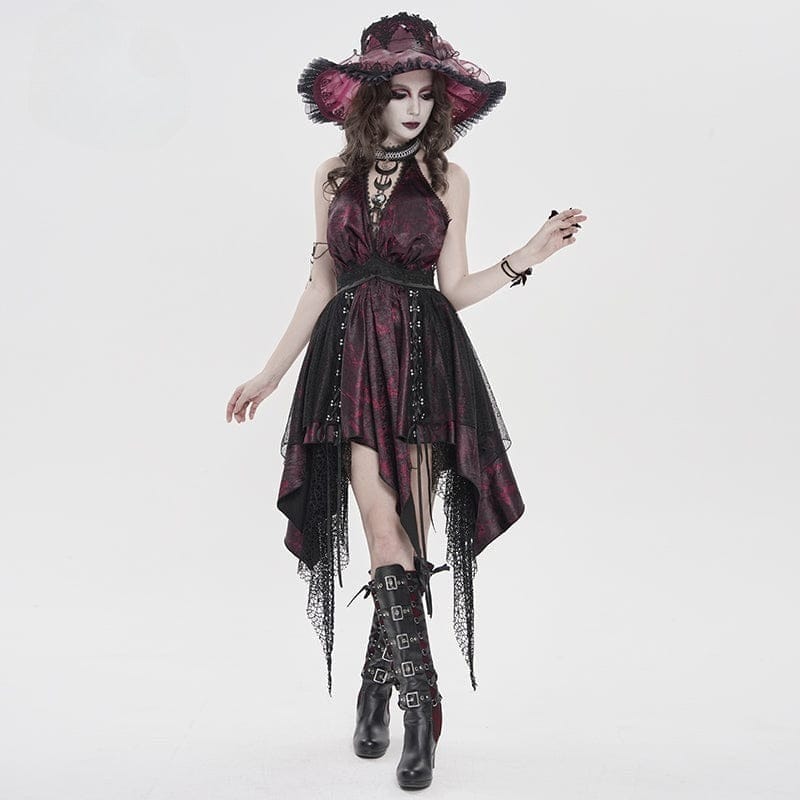 DEVIL FASHION Women's Gothic Irregular Plunging Tassels Halterneck Dress