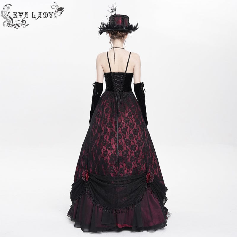 DEVIL FASHION Women's Gothic Jacquard Floral Beaded Long Slip Dress